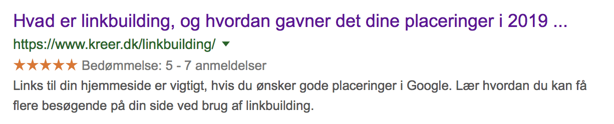 Eksempel på rich snippets med stjernebedømmelser i Google