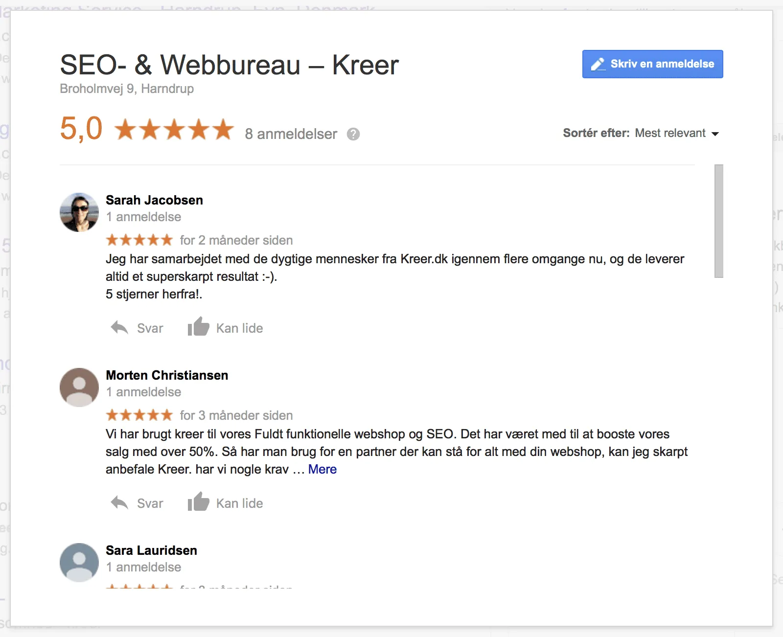 Google My Business anmeldelser